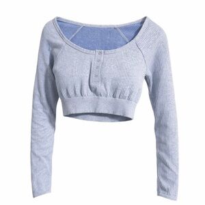 Free People Movement Ribbed Cropped Long Sleeve Top Blue Med/Large